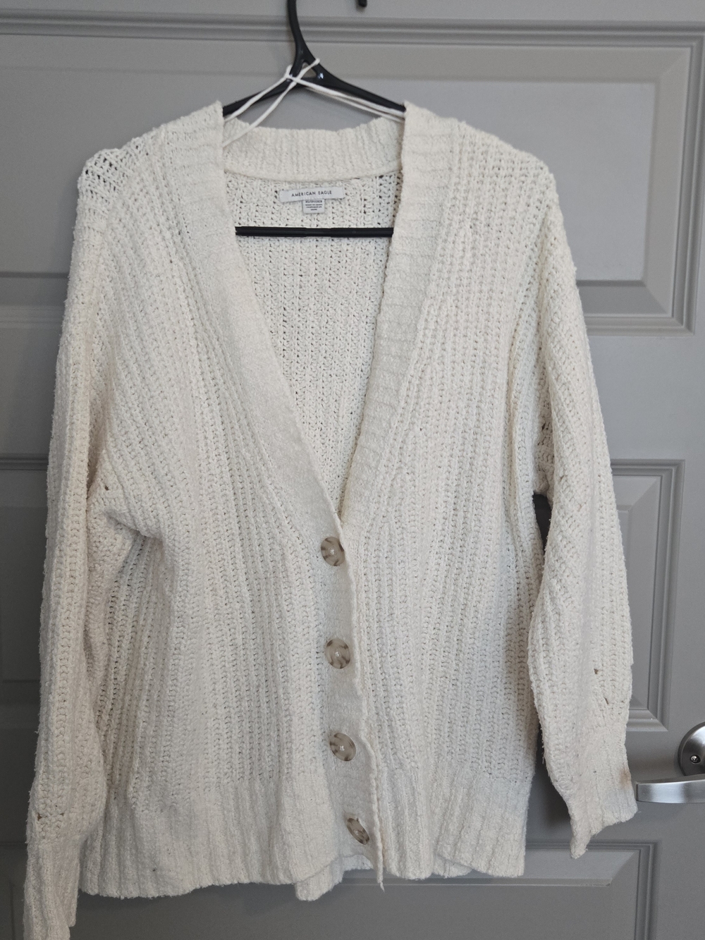 American Eagle Outfitters Cream Button-Up Chunky Knit Cardigan